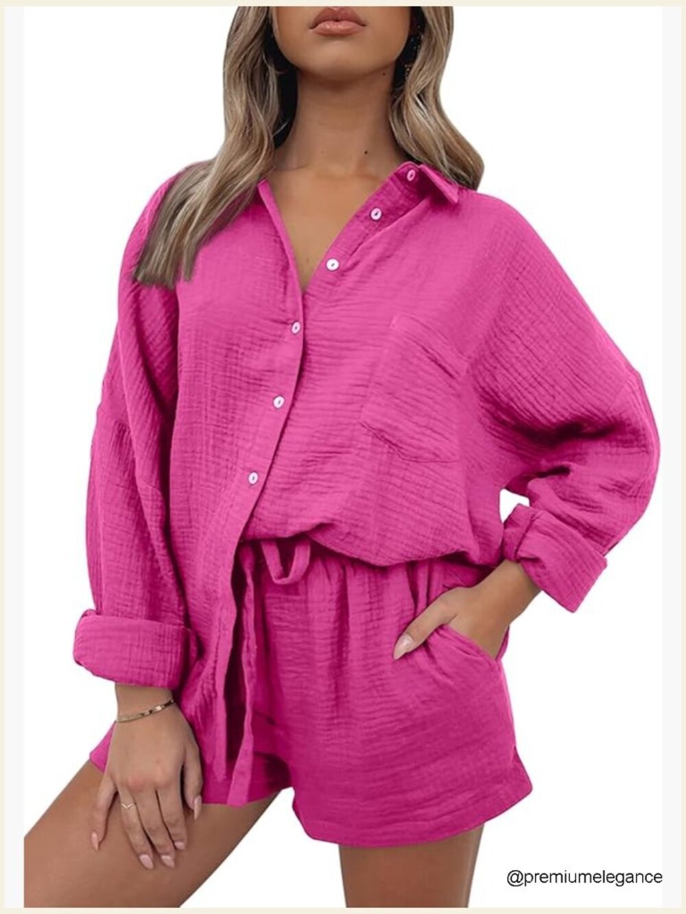 Two Piece Lounge Set Shorts and Button Down Shirt Pajama Summer Vacation Outfit